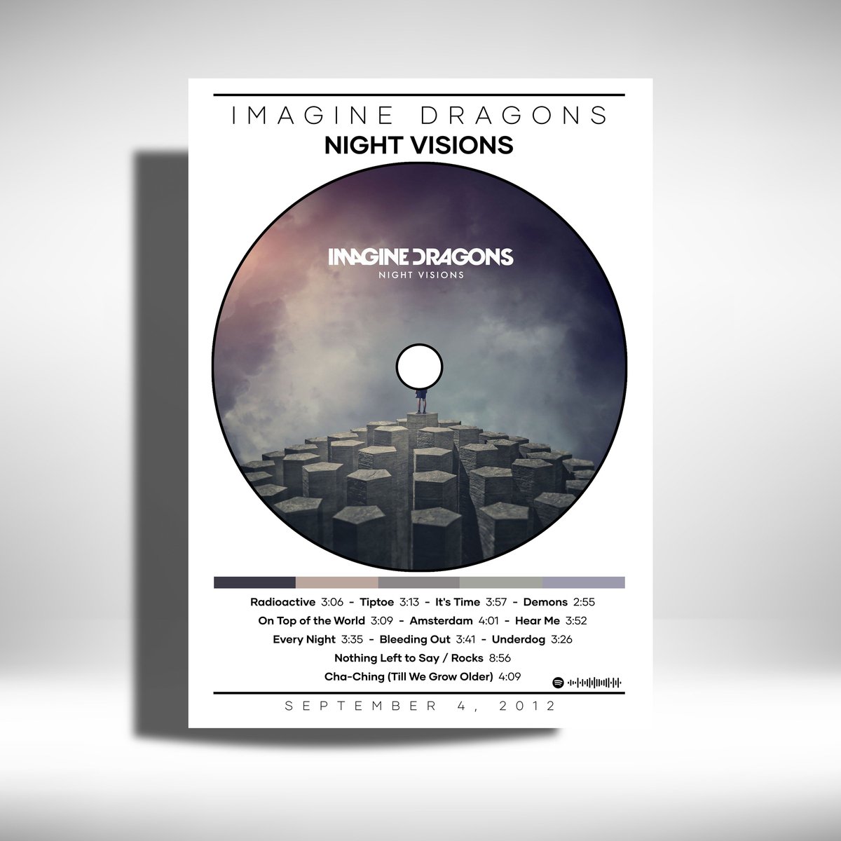 Luxe poster Imagine Dragons - Night Visions - Metalen Poster 30x40cm - album cover Zwart