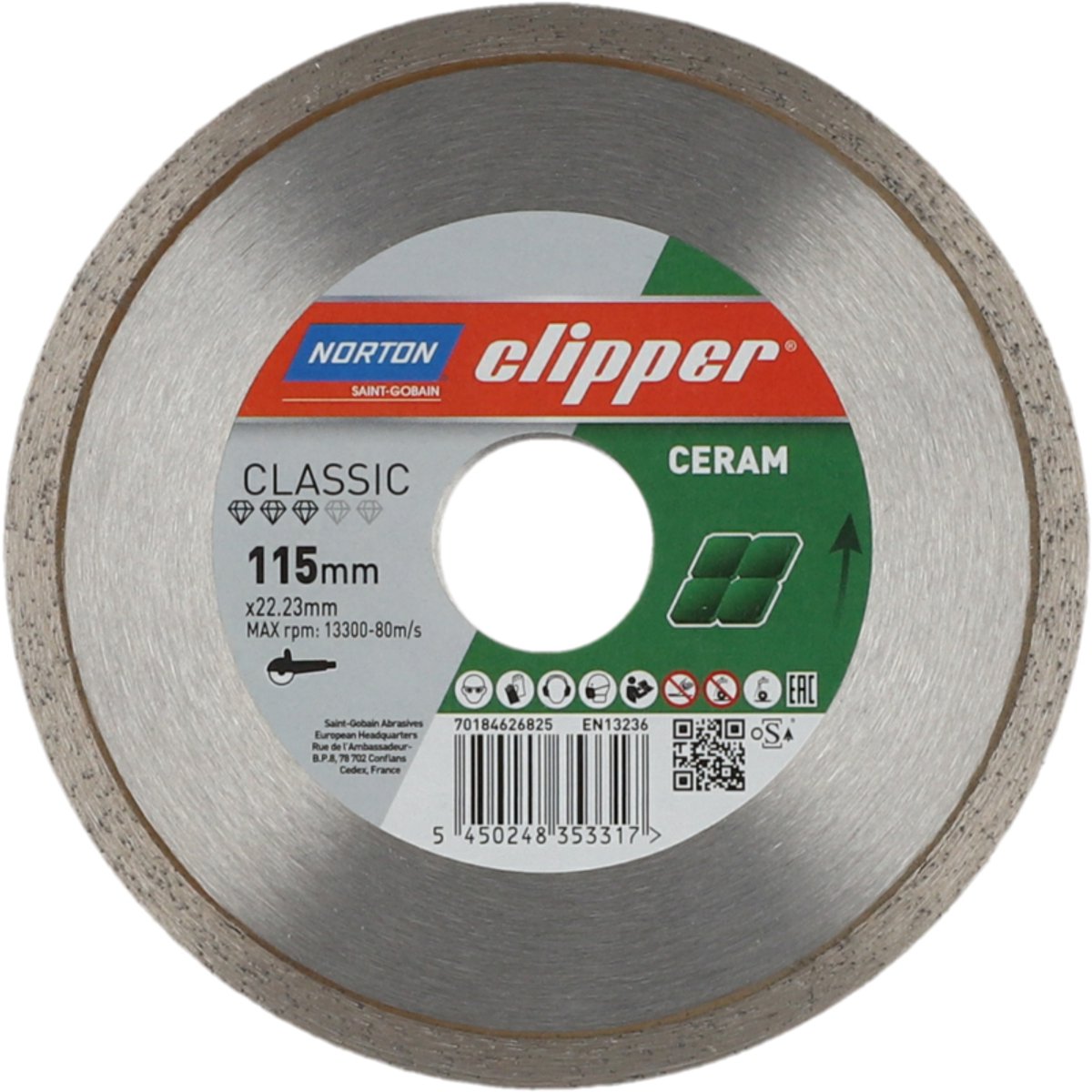Norton Clipper Classic Ceramic - Diamantzaagblad - 115x22,23 - Keramische en Medium Harde Tegels
