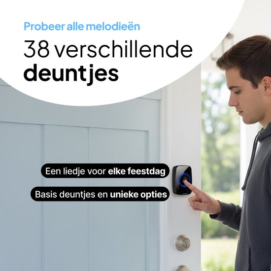 Sonnette sans fil - Sonnette - Sans fil avec récepteur - Sonnette - Sonnette sans fil - Sonnettes - IP44 étanche - Zwart