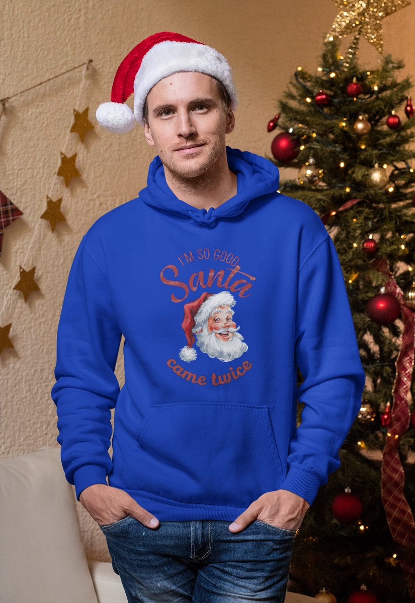 Santa Came Twice - Kersttrui - Kerst Trui Blauw - Grappig Kersttrui - Maat XXL - Limited Edition