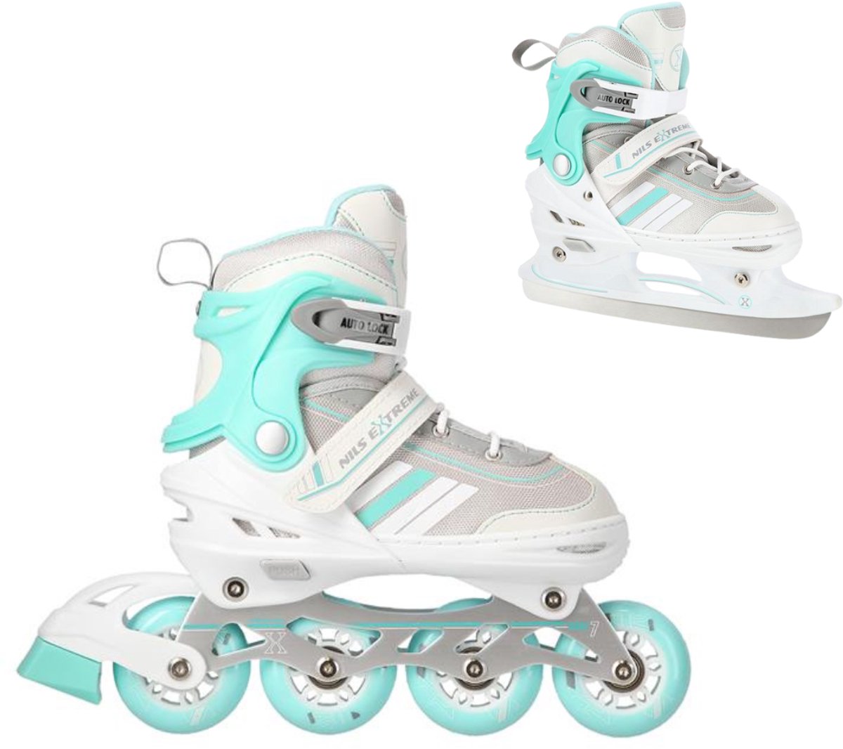 Playos® Skeelers en Schaatsen – tot 43 Verstelbaar Inline Skates IJshockey Schaatsen Rolschaatsen 2 in 1 Skates Wit