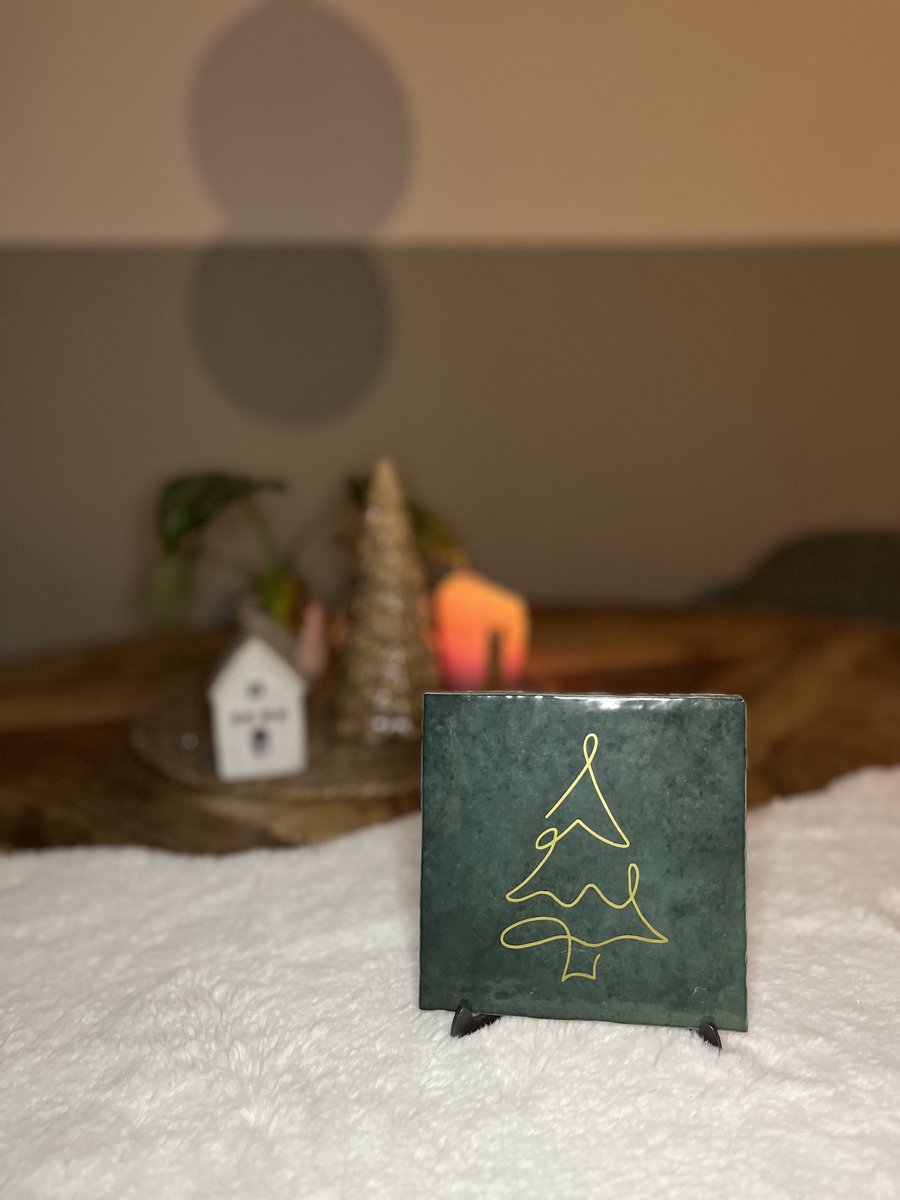 Kerst tegeltje Groen met Gouden Kerstboom
