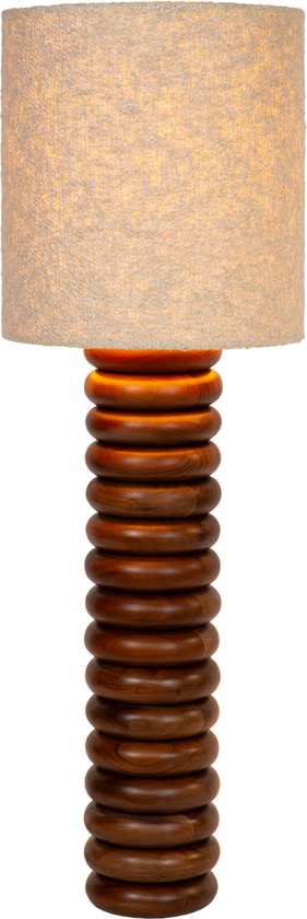 Atmooz Luigi Vloerlamp – H 116 cm – Acaciahout – Bouclé lampenkap – E27 fitting – Japandi staande lamp voor woonkamer