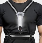 R2B Hardloopvest met Verlichting en Opbergvak - USB-C Oplaadbaar - Wandel & Hardloop Verlichting aan Voor- en Achterkant - Reflecterend Running Vest / Running belt - Loopvest Dames & Heren - Hardloophesje - Grijs