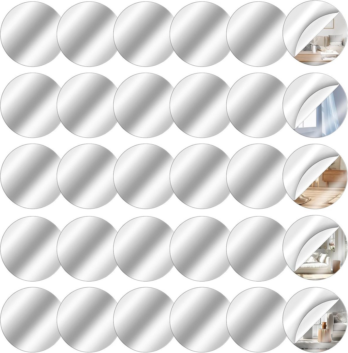Set van 30 Zelfklevende Ronde Spiegels - 5cm Mini Spiegels voor DIY Decoratie