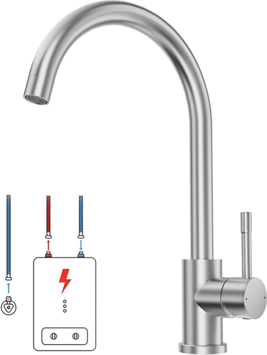 Lonheo max Lagedruk keukenkraan - 360° draaibereik keukenkraan - keukenkraan Chroom - Voor Drukloze Ketel Keukenspoelbak