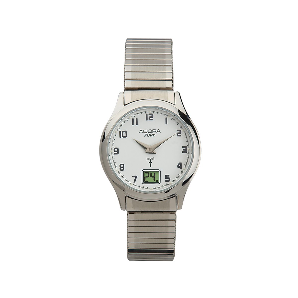Adora radio controlled dames horloge - zilverkleurig AF7105 datumaanduidng en rekband radiografisch
