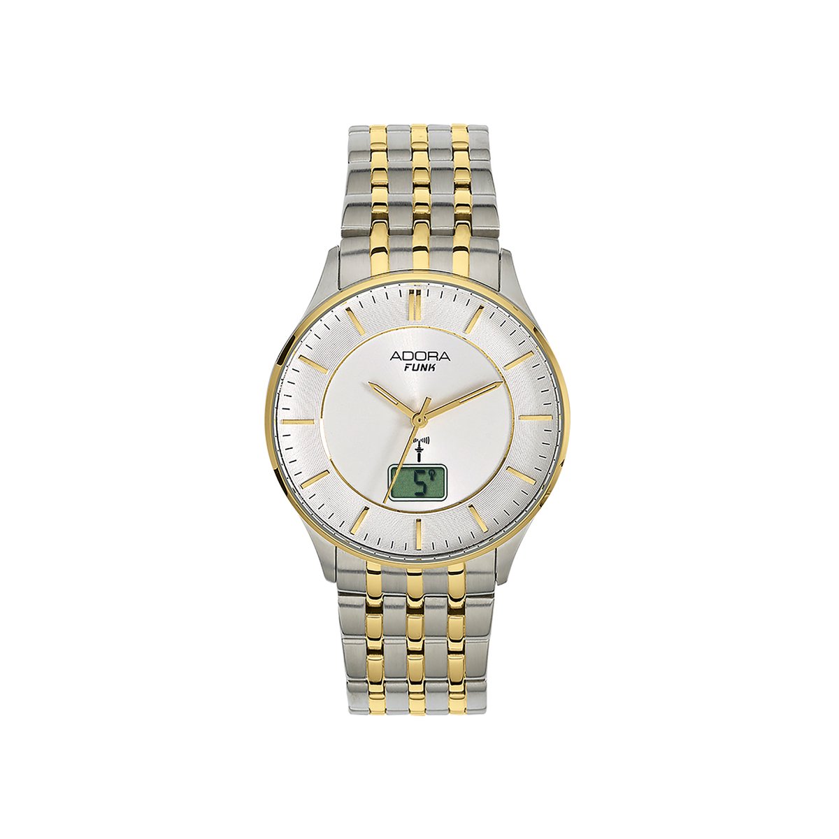 Radiogestuurde herenhorloge met datum-goudkleurig-zilverkleurig van het merk Adora AF7130