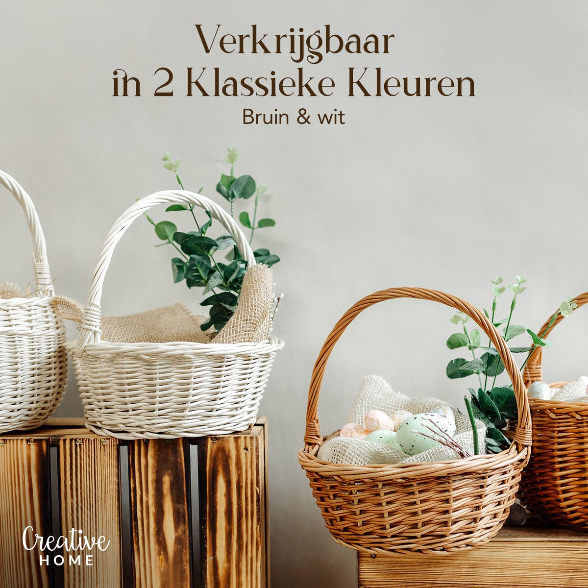 Creative Home Kleine Rieten Mand met Handvat | 22 x 22 x 26 cm | Cadeau Picnic Pasen Doos Decoratie | Paasmandje Handgeweven — cadeau in Wonen & Interieur - foto 5