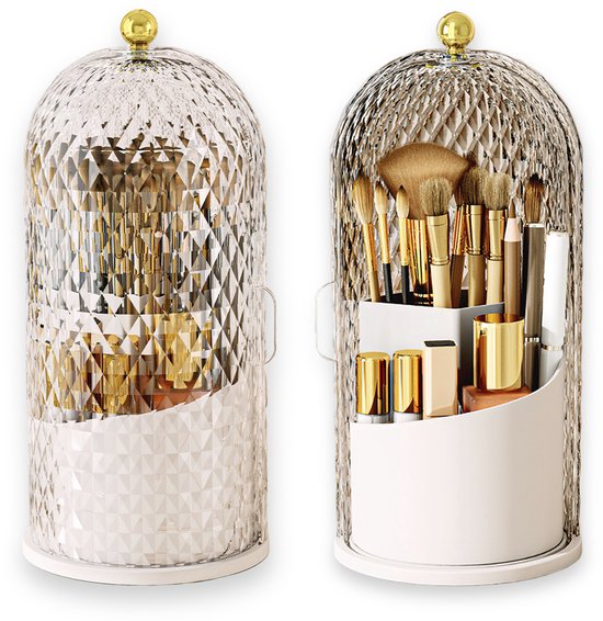 Ainy - Make up organizer diamant wit transparant 360° draaibaar roterend - waterproof & stofdicht cosmetica opbergbox - elegante decoratie voor slaapkamer. Geschikt voor nagellak accessoires, parfum of makeup kwasten. Kerst cadeau