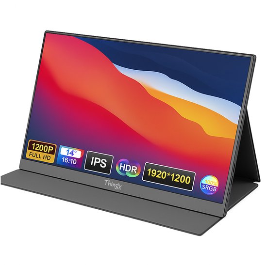 Draagbare 14″ Full HD Touch Monitor USB-C HDMI IPS scherm met speakers, hoes, ultradun, lichtgewicht, Thingy®