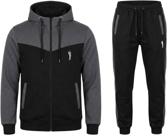 Hitman - Trainingspak Heren - Joggingpak Heren - Sportkleding Heren - Cadeau voor Man - Katoen - Grijs/Zwart - Maat L