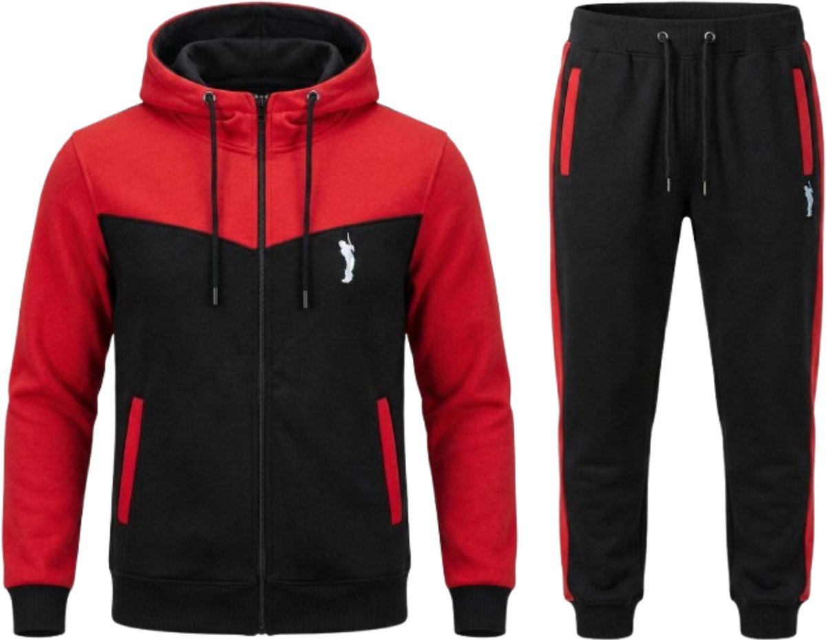 Hitman - Trainingspak Heren - Joggingpak Heren - Sportkleding Heren - Cadeau voor Man - Katoen - Rood/Zwart - Maat XXL