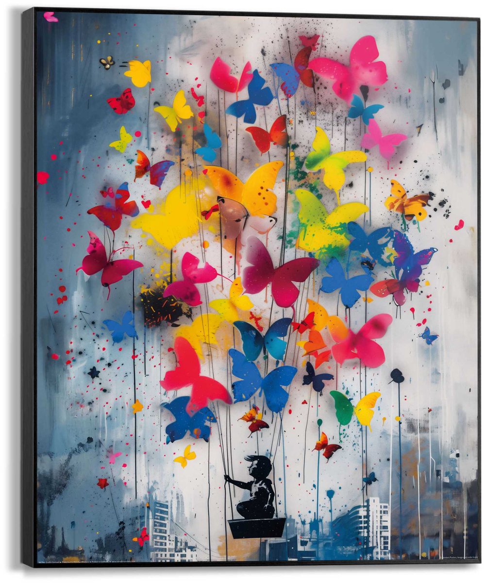 Schilderij Vlinderballon - 50 x 40 - Hout - REINDERS