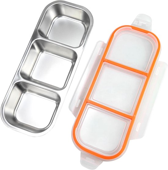 Roestvrijstalen Snackcontainers 3-Pack - Dubbele Compartimenten Met Lekvrije Deksels, Roze