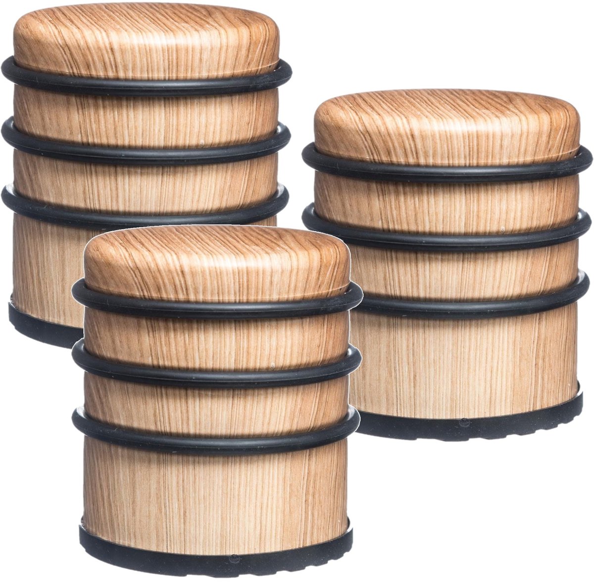 5Five Ronde deurstopper - 4x - houtlook - 7 x 8 cm - van metaal - Deurstop - Buffer