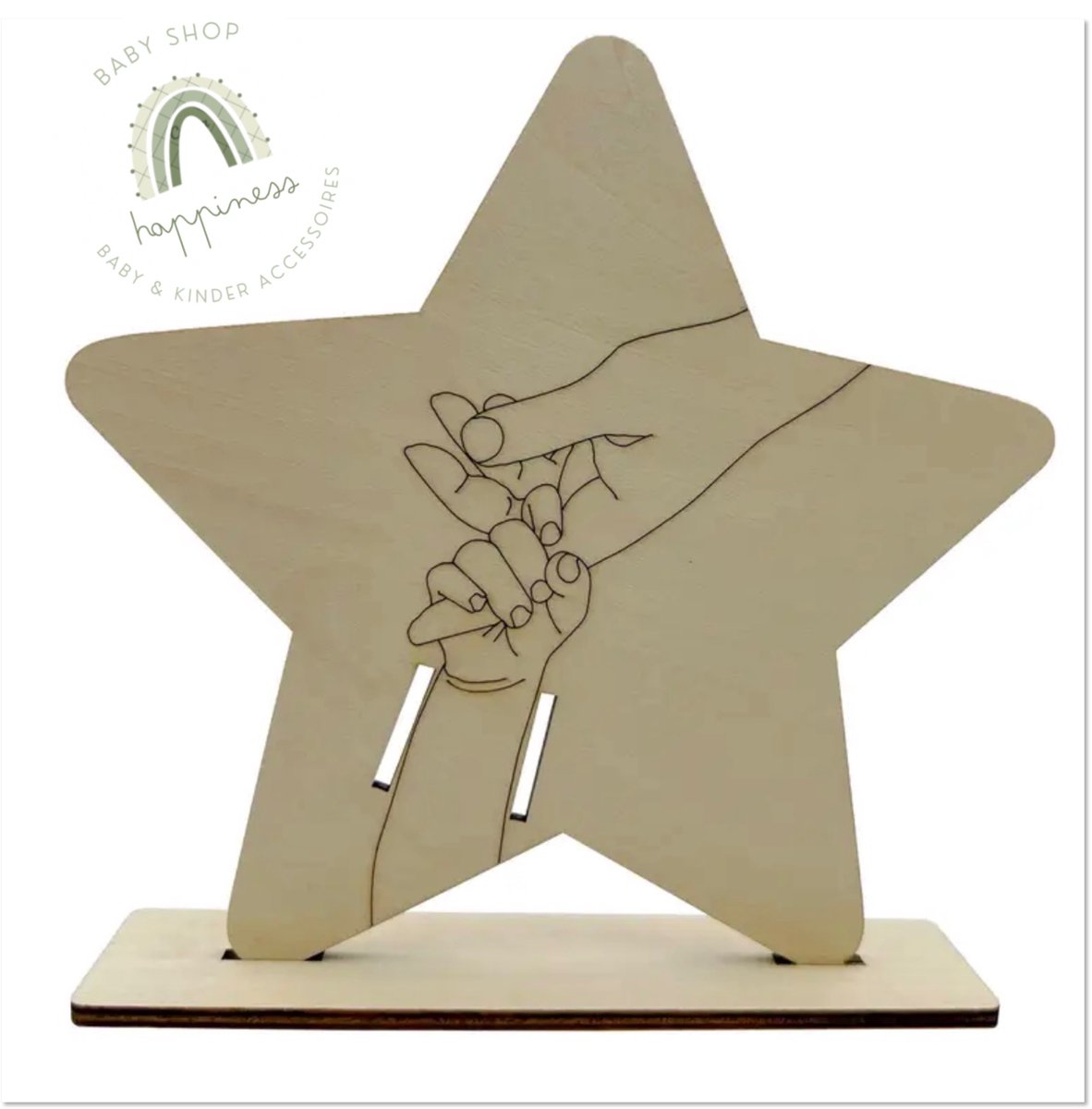 Houten bewaarlijst ziekenhuisbandje - ster design - herdenking - herinnering - geboorte baby - kraam cadeau - bewaarstandaard geboorte baby - armbandhoud baby