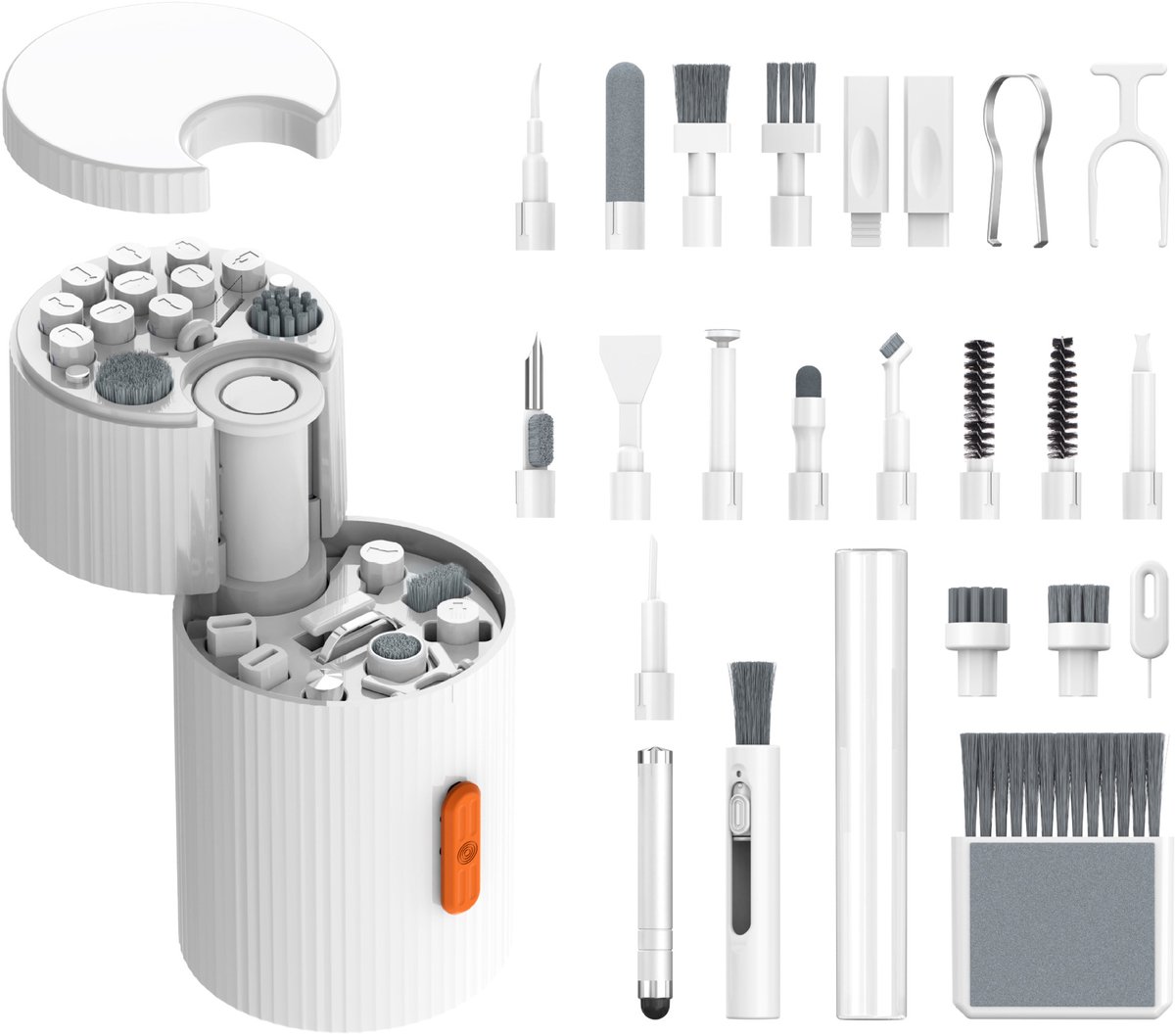 Multitool - Reinigingsset - 33-in-1 multifunctionele magnetische roterende reinigingsset (reinigingsmiddel niet inbegrepen) - Voor het reinigen van laptops, koptelefoons, camera's en mobiele telefoons (wit)