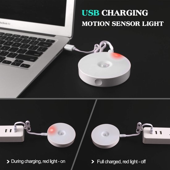 Ynkkvre - Nachtlampje - LED nachtlamp met bewegingssensor - magnetisch, draadloos en oplaadbaar via USB - kunststof - warm wit licht, 4000K - kan overal worden geplakt, set van 2 van Merkloos — afbeelding 4