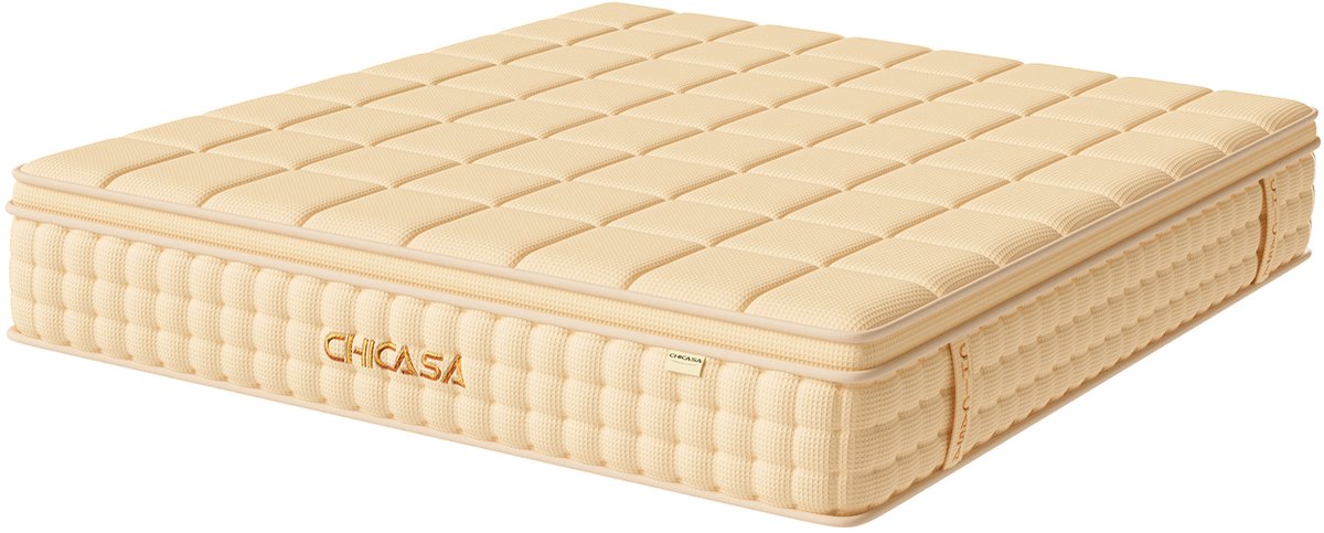 CHICASA Matras 180x200 cm – 25 – 9-Zones Pocketvering – HR Koudschuim – H3 Hardheid – Orthopedisch – OEKO-TEX Gecertificeerd – Anti-Allergisch – Wafelstof Bekleding – Geschikt voor Kinderen & Volwassenen – Hotelkwaliteit