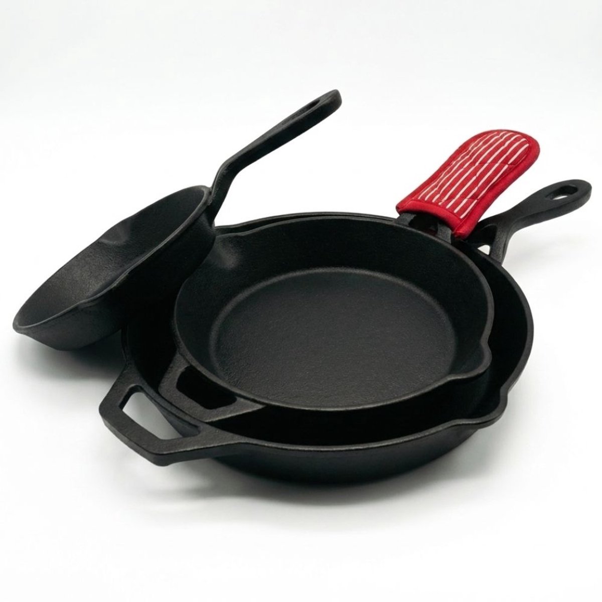 Rednas Gietijzeren Pannenset - 3-Delig Koekenpannen Set - Koekenpan geschikt voor Inductie, Gas, BBQ en Oven - Skillet Maten Ø16cm Ø22cm en Ø28cm