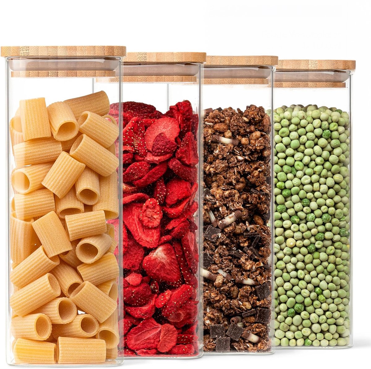 Glazen Voorraadpotten met Deksel – Luchtdichte deksels – 1750ml – Borosilicaatglas – 10x10x20cm – Set van 4