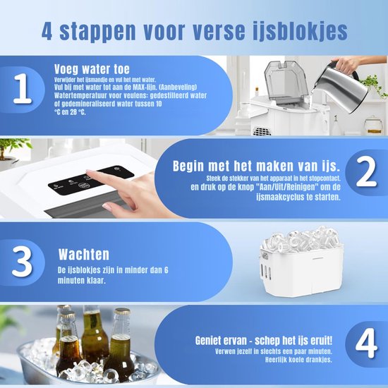 AMA® Ijsblokjesmachine - Zelfreinigende Ijsblokjesmaker - Ijsblokmaker - Wit - 29.4x22.2x29cm van Merkloos — afbeelding 4