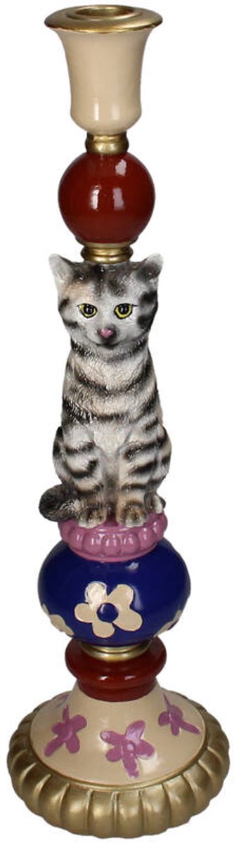 Kandelaar Kat Polyresin Multi 10,5x10,5x35cm