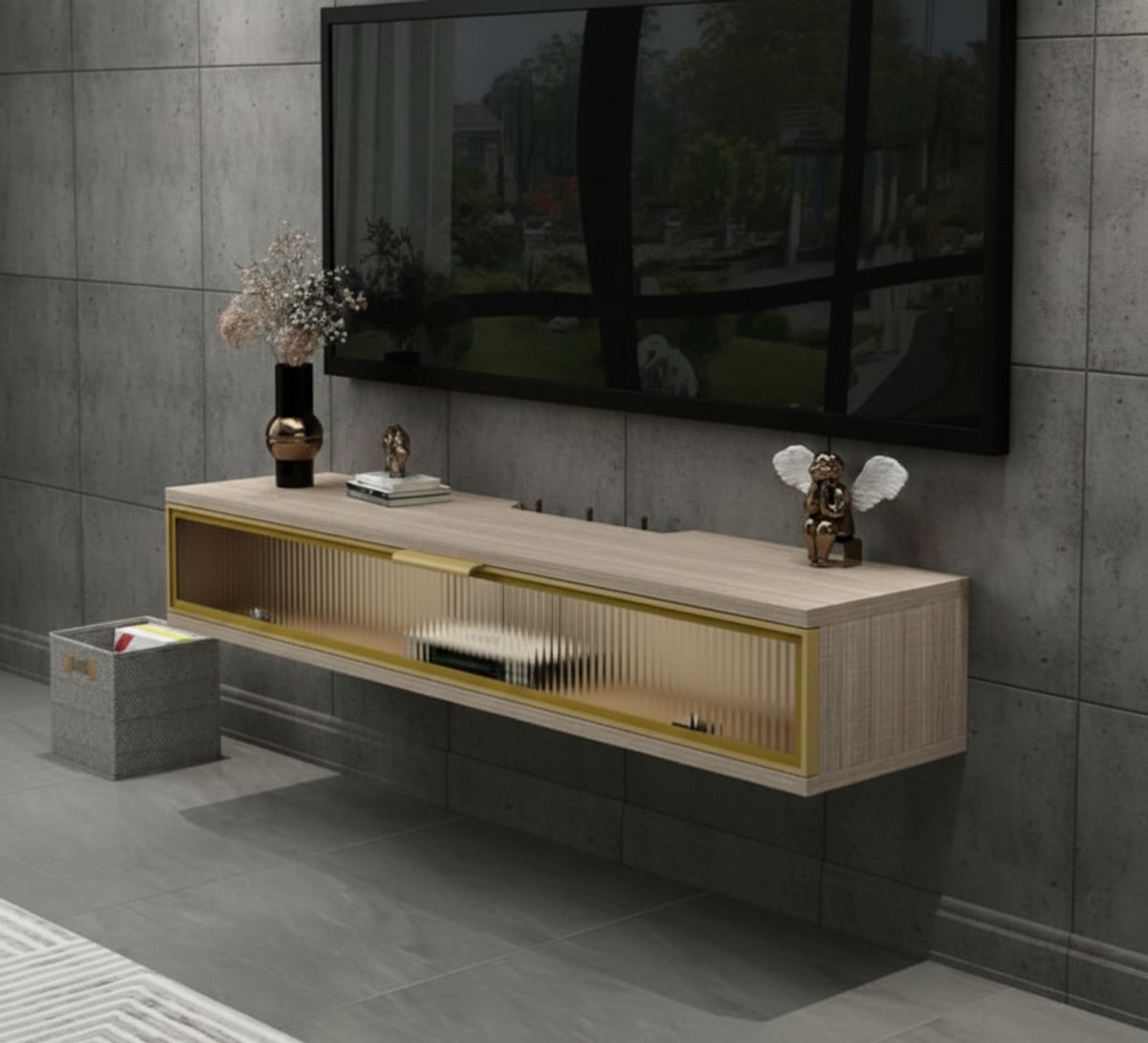 TV Meubel Wandmontage Zwevend met Lades & Klepdeuren – Floating TV Kast / Media Console met Kabelmanagement – House&Garden