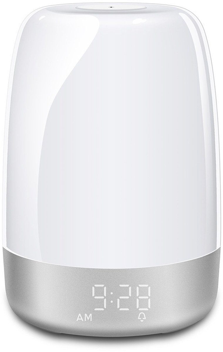 longziming -Wake Up Light – Lichtwekker – Nachtlamp met Wekker en Zonsopgangfunctie – Meerkleurige Sfeerverlichting – Dimbaar LED Nachtlicht – USB Oplaadbaar – Compact Nachtkastje Alarmklok