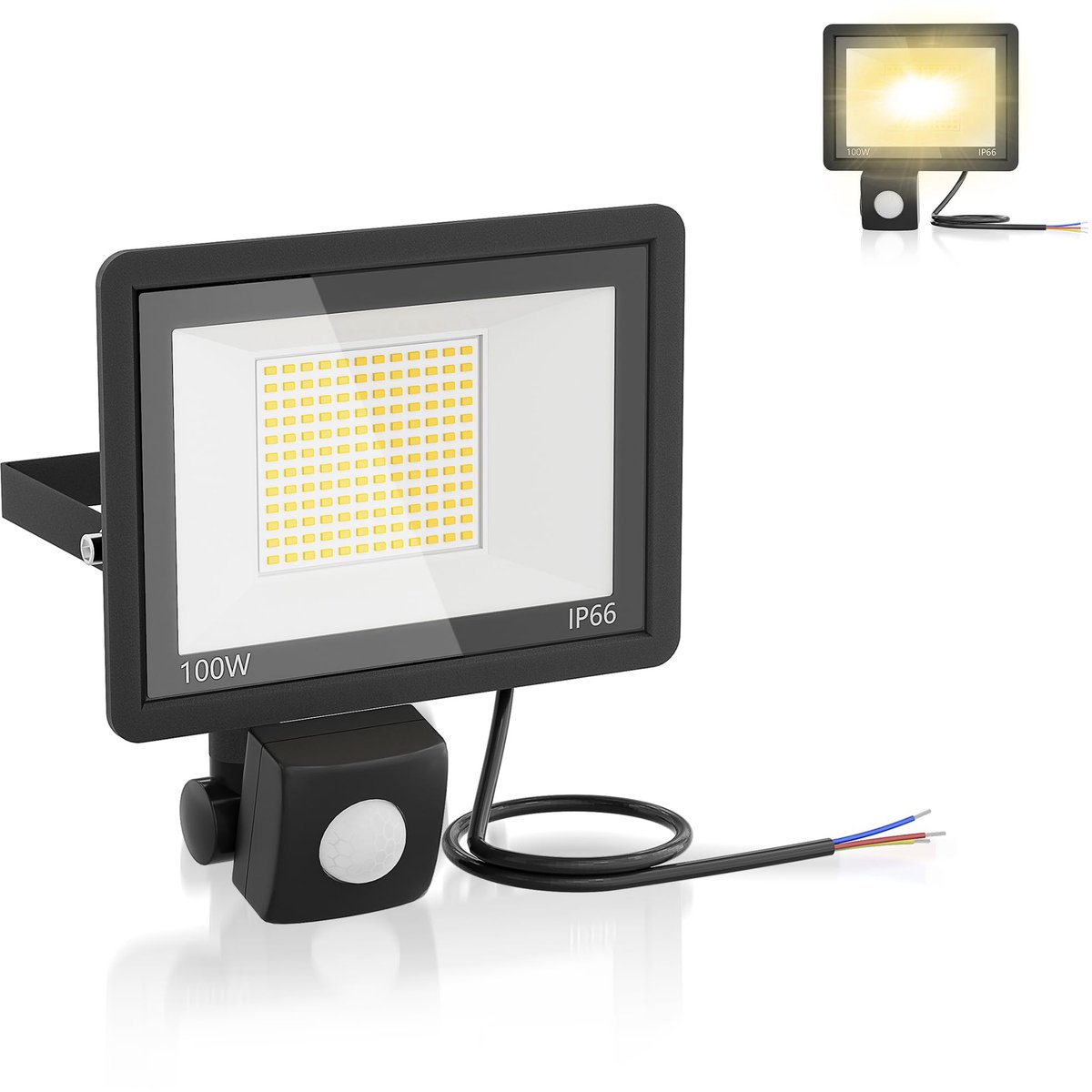 Aufun LED-schijnwerper met bewegingssensor - Warm wit - 100 W, 3500 lm, 3200 K, IP66 - Voor tuin, terras en garage