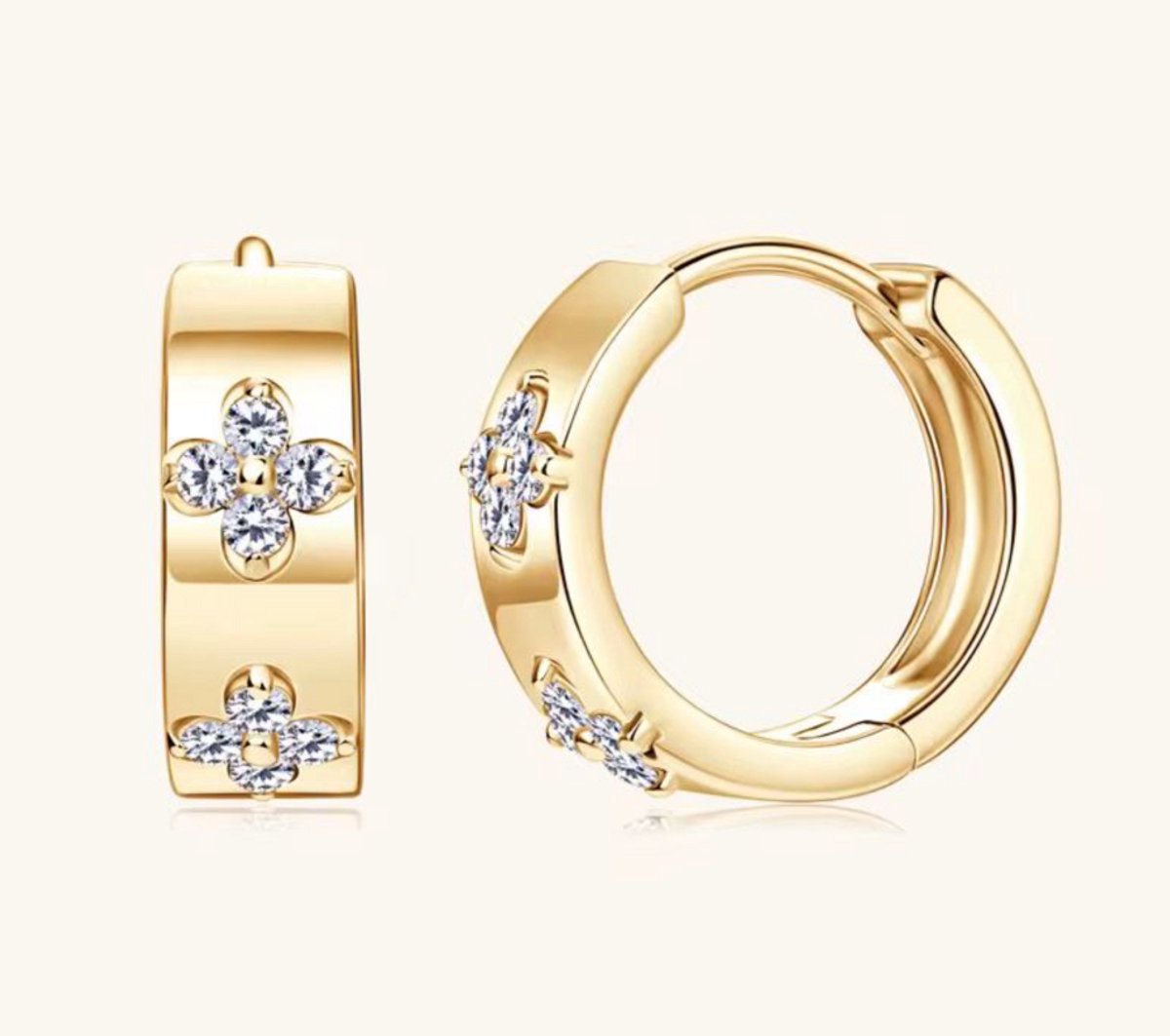 Selevie Oorbellen Gouden Ringen met klavertjes van Moissanite - C&A Clover Golden Earrings bangles - Hoops - small -