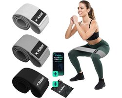 Hulser Resistance band set 3-delig - 8 tot 32 kg - 38 cm - Met digitale startgids - Zwart - Weerstandsband - Fitness booty band - Stretch elastiek - Bands - Mini Power band weerstandselastiek - Oefenband