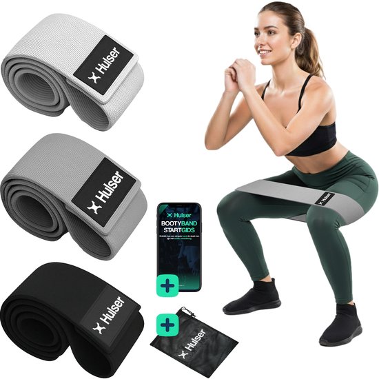 Hulser Resistance band set 3-delig - 8 tot 32 kg - 38 cm - Met digitale startgids - Zwart - Weerstandsband - Fitness booty band - Stretch elastiek - Bands - Mini Power band weerstandselastiek - Oefenband