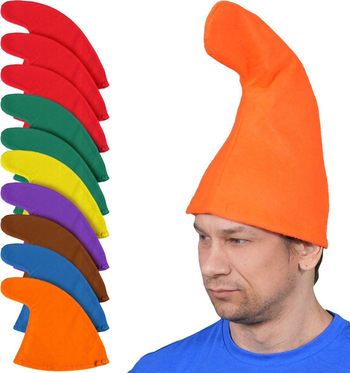 Zebra & Friends Kabouter Hoedjes - dwergenmuts - Verkleedkleding - Carnaval - Kaboutermuts - Set van 10 - Diverse Kleuren