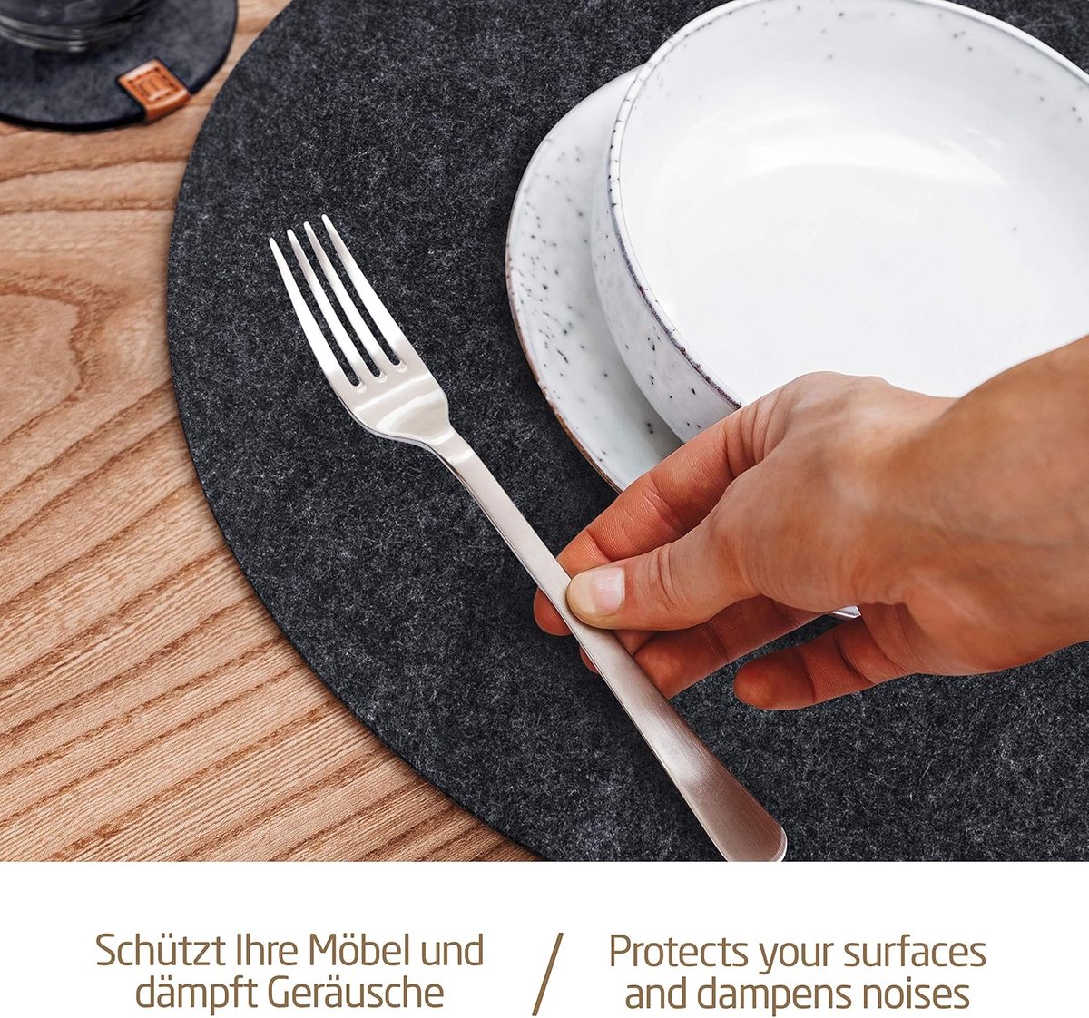 Candala -Vilt & Leer Placemats (Rond) - 6 Placemats + 6 Onderzetters