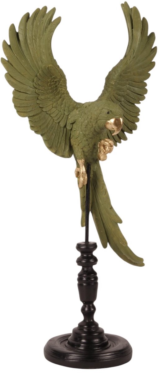 Baroque Decoratief beeld of figuur - Papegaai op Stok - Groen - Resin - 52.5x26.5x14.5 - Polyresin Green