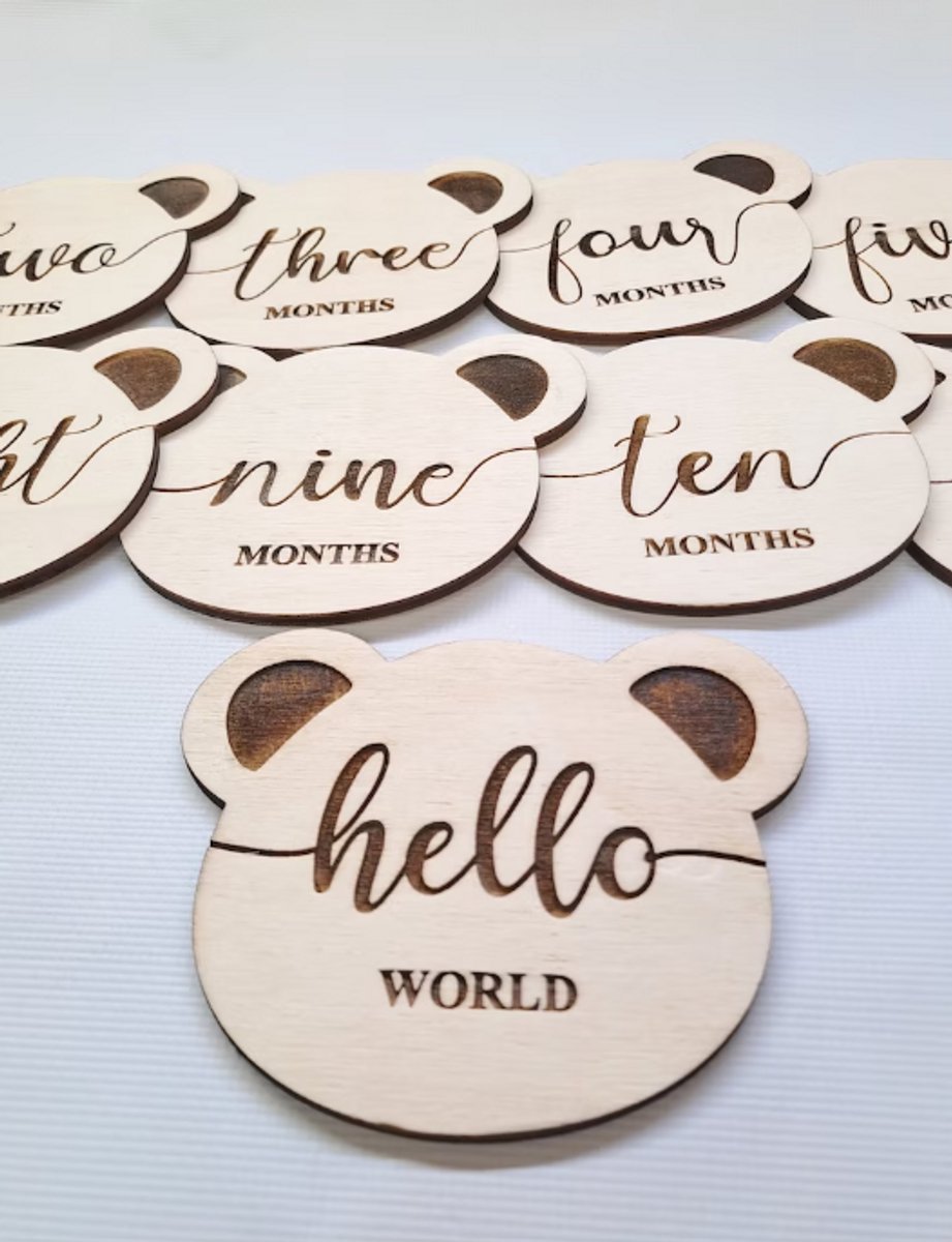 14 Houten Mijlpaalkaarten Baby - Babyshower cadeau - Kraamcadeau Jongen en meisje - milestone cards