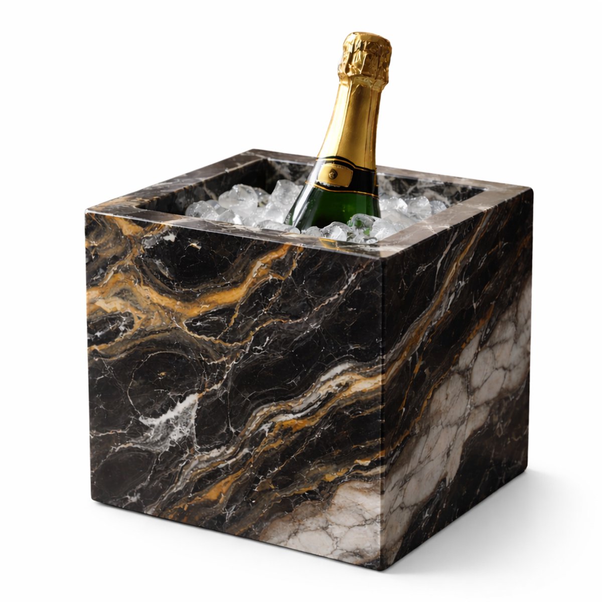 LuxuryQuarry Luxe Champagne- & Wijnkoeler van Kwartsiet – Natuursteen Drankkoeler met IJs – Design Tafelaccessoire voor Champagne & Wijn – 25 x 25 x 21 cm