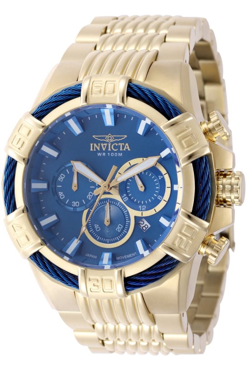 Invicta Bolt 49904 Heren Horloge - Waterdicht - Analoog - Quartz Uurwerk - Roestvrij Staal met blauwe Wijzerplaat - 51mm