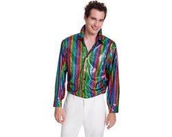 Joya Party® Disco Overhemd Heren | Metallic Regenboog | 70s 80s Disco Shirt | ABBA verkleedpak Mannen | Carnaval & Thema Feest | Dance Blouse Volwassenen | Maat XL/XXL