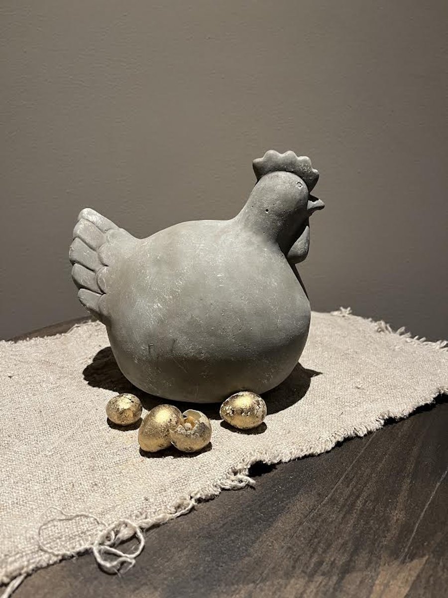 Bolle Grijze kip XL- voorjaar - Pasen- Decoratie- wonen- stoer sober