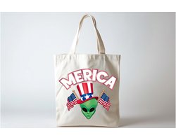 Tote Bag Merica - Cute - Sarcastic - GoodVibes - Sarcasm - Funny - Gift - Cadeau - Sarcastisch - SarcastischeVibes - schattig - lief - feelgood - alien
