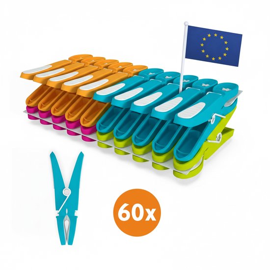 LaundrySpecialist wasknijpers soft grip – 60 stuks – extra lang