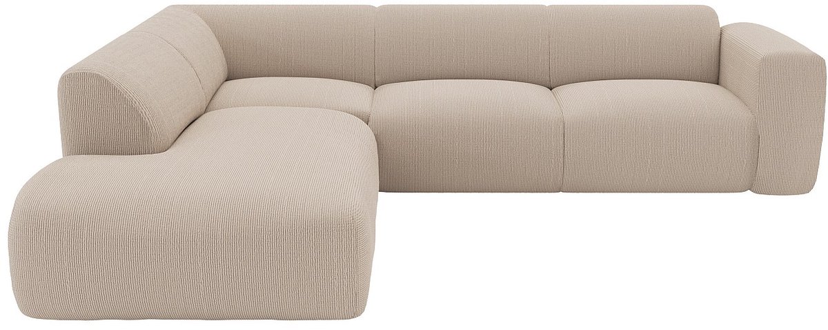 Vente-unique Grote hoekbank links met rugleuning aan de Chaise longue in beige fijn ribfluweel - POGNI van Maison Céphy