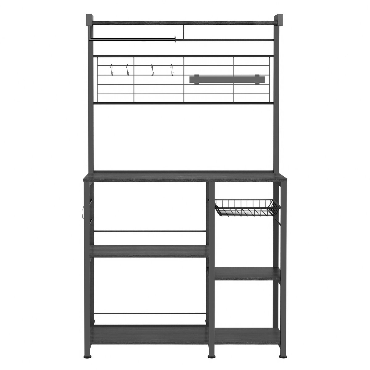 Keukenrek met haken en magneetstrip - 42 x 90 x 167 cm - Antracietgrijs-zwart