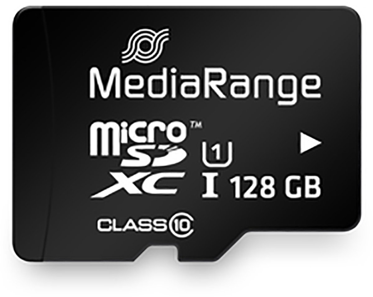 MediaRange, 128 GB microSDXC UHS-I klasse 10 met SD Ultra Snelle Overdrachtadapter, Zwart