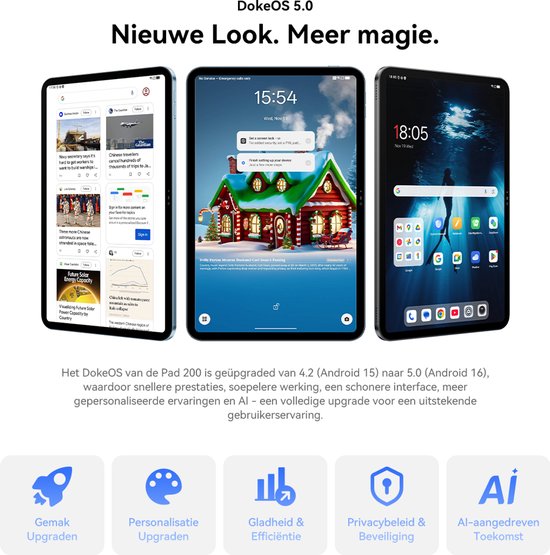 OSCAL Pad 200 Tablet - 24GB RAM - 128GB ROM - 13.4 Inch Full HD - 8300mAh AI Tablet - Android 16 - Met Toetsenbord(QWERTY), Beschermhoes, Muis, Stylus - Zwart