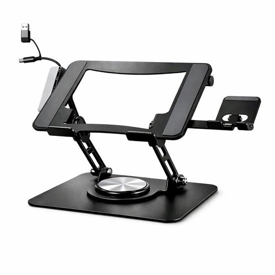 Support ergonomique pour ordinateur portable Excluzio avec hub USB et support de téléphone – Réglable et rotatif à 360° – Compatible avec les ordinateurs portables de 10 à 17,3 pouces – Zwart