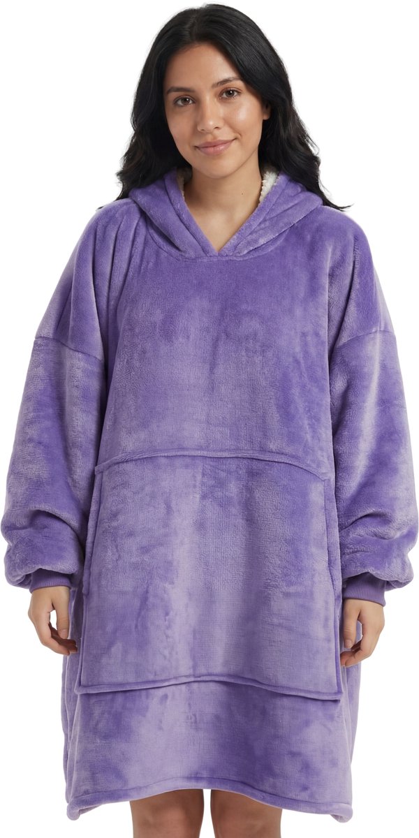 JAXY - Hoodie Deken - Snuggle Hoodie - Fleece Deken Met Mouwen - Snuggle - Cuddle Hoodie - 1450 Gram - Paars